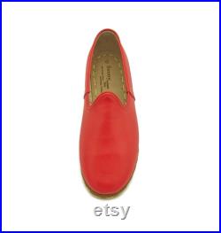 Men's Red Handmade Leather Shoes, Traditional Yemeni Shoes, Turkish Shoes, Genuine Leather Shoes, Leather Loafer