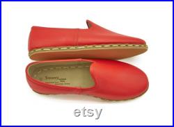 Men's Red Handmade Leather Shoes, Traditional Yemeni Shoes, Turkish Shoes, Genuine Leather Shoes, Leather Loafer
