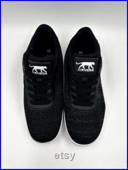 Men's Size 8.5, Black Knit Low Top Casual Sneakers with a White Sole