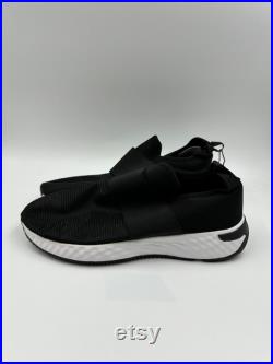 Men's Size 8, Black Slip-on Casual Sneakers with Thick White Sole