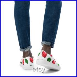 Men s Slip-on Canvas Shoes with Apple Design, Can Be Personalized, Boat Shoes, Unique Men's Shoes, Comfortable Shoes, Sneakers, Gift for Him