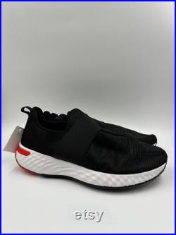 Men's size 12.5, Black and White Knit Top Sneakers with Quick Slip-on Design