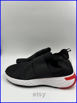 Men's size 12.5, Black and White Knit Top Sneakers with Quick Slip-on Design