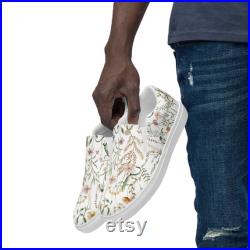 Men s slip-on Canvas Shoes with Lizards and Wildflowers, Comfortable, Athletic Men's Shoes, Gift for Him. Birthday Gift