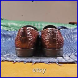 Mens Brown Alligator Loafer Shoes, Alligator Brown slip on shoes, Mens Loafers, Personalized gifts