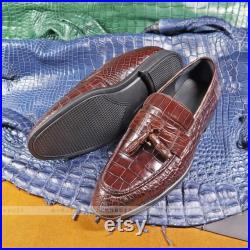 Mens Brown Alligator Loafer Shoes, Alligator Brown slip on shoes, Mens Loafers, Personalized gifts
