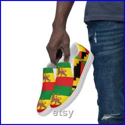 Mens Colourful Kente Rasta slip-on canvas shoes Afro Caribbean Afroditees