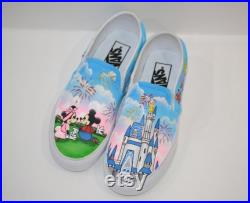 Mickey and Minnie Castle Vans, Disney Shoes, Hand Painted Disney Shoes, Custom Shoes, Disney Castle, Disney Vacation