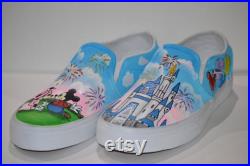 Mickey and Minnie Castle Vans, Disney Shoes, Hand Painted Disney Shoes, Custom Shoes, Disney Castle, Disney Vacation