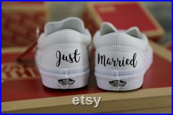 Mrs Wedding Vans Shoes, Just married white slip on, wedding gift, bridal party, bachelorette, Anniversary Gift