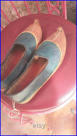 Navy Blue Orange Slip on Shoes Turkish Yemeni Organic Hand Made Genuine Leather Shoes