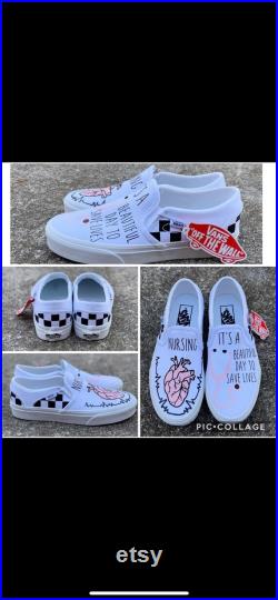 Nursing Vans, Doctor Nurse Shoes Custom Name Shoes Medical Pattern Running Sneakers Nurse Print Athletics Shoes for Women Men Adults
