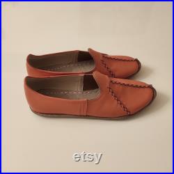 Orange Unisex Handmade Yemeni Shoes, Yemeni Shoes, Moroccan Shoes, Leather Slips On, Custom Shoes Women, Earthing Shoes