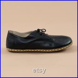 Oxford Barefoot Black Leather Handmade Men Classic Yemeni Shoes, Natural, Colorful, Slip-On