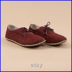 Oxford Barefoot Claret Red Nubuck Leather Handmade Men SPORT Yemeni Shoes, Natural, Colorful, Slip-On