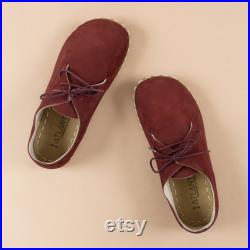 Oxford Barefoot Claret Red Nubuck Leather Handmade Men SPORT Yemeni Shoes, Natural, Colorful, Slip-On