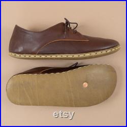 Oxford Barefoot DARK BROWN Leather Handmade Men SPORT Yemeni Shoes, Natural, Colorful, Slip-On
