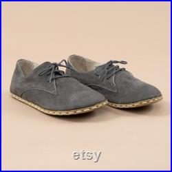 Oxford Barefoot Gray Nubuck Leather Handmade Men Classic Yemeni Shoes, Natural, Colorful, Slip-On
