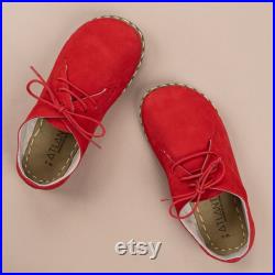 Oxford Barefoot Red Nubuck Leather Handmade Men SPORT Yemeni Shoes, Natural, Colorful, Sustainable Slip-Ons