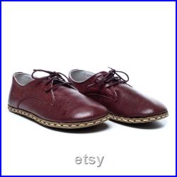 Oxford Barefoot Shoes, Burgundy Leather Handmade Men SPORT Yemeni Shoes, Natural, Colorful, Turkish Slip-Ons, Mens Wide Toe Box Shoes