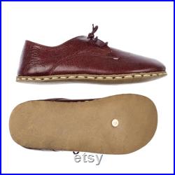 Oxford Barefoot Shoes, Burgundy Leather Handmade Men SPORT Yemeni Shoes, Natural, Colorful, Turkish Slip-Ons, Mens Wide Toe Box Shoes
