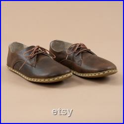 Oxford Barefoot Shoes for Men, Old Coffee Brown Leather Handmade Shoes, Natural, Colorful, Wider Oxfords, Zero Drop Shoes