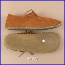 Oxford Barefoot TAN Nubuck Leather Handmade Men SPORT Yemeni Shoes, Natural, Colorful, Slip-On