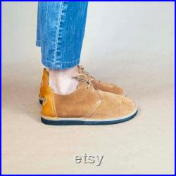 PANCHO Derby shoes in Honey suede and matching color leather