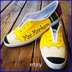 Painted Shoes Custom Shoes Teacher Gift Pencil Shoes Teacher Gifts Custom Vans Keds Converse