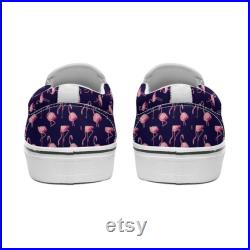 Pink Flamingo Pattern on Dark Blue Printed Slip-on Canvas Shoes for Teenagers and Adults, Trendy slip on shoe gift