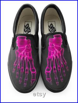 Pink X-Ray Skeleton Feet Halloween Slip-on Custom Vans Brand Shoes
