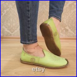 Pistachio Green Handmade Yemeni Shoes, Organic Leather Mule, Turkish Yemeni Shoes, Leather Shoes, Earthing Shoes, Moraccan Shoes