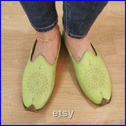 Pistachio Green Handmade Yemeni Shoes, Organic Leather Mule, Turkish Yemeni Shoes, Leather Shoes, Earthing Shoes, Moraccan Shoes