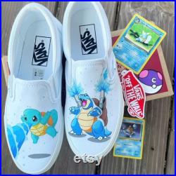 Pokemon Shoes Hand Painted Squirtle Design Slip on Canvas Sneakers
