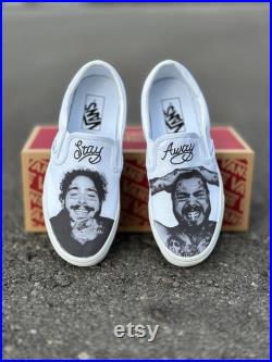 Post Malone Custom White Slip On Vans Shoes