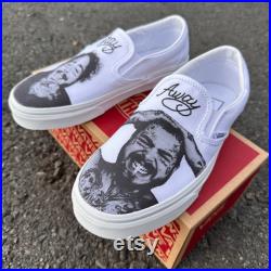 Post Malone Custom White Slip On Vans Shoes