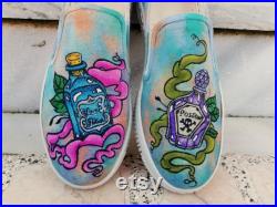 Potion Bottles Slip-Ons Sneakers Colorful, Custom Design, Handmade, Hand Painted Sneaker Shoes For Women and Men