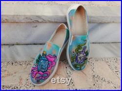 Potion Bottles Slip-Ons Sneakers Colorful, Custom Design, Handmade, Hand Painted Sneaker Shoes For Women and Men