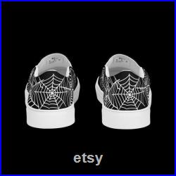 Pumpkin and Spiderwebs Men s Slip-on Black Canvas Shoes Halloween Witch Witchy Witchcraft Spooky Pagan Wicca