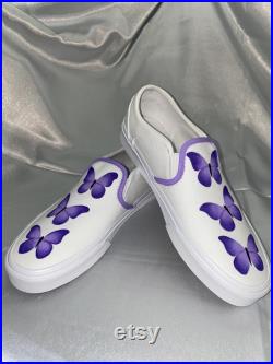 Purple Butterflies Hand-Painted Vans Purple Butterflies Hand-Painted Custom Vans Trendy Vans Fashionable Gift Ideas Purple Butterfly