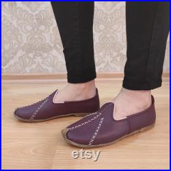 Purple Unisex Handmade Yemeni Shoes, Turkish Yemeni Shoes, Organic Leather Mule, Yemeni Shoes Women, Leather Slips On