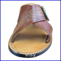 ReFerdinando Vero Cuoio Men's BROWN Leather Slides Sandasl shoes Made In Italy