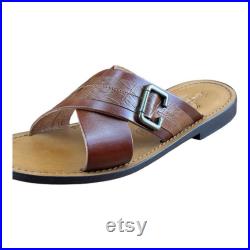 ReFerdinando Vero Cuoio Men's BROWN Leather Slides Sandasl shoes Made In Italy