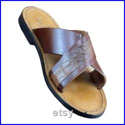 ReFerdinando Vero Cuoio Men's BROWN Leather Slides Sandasl shoes Made In Italy