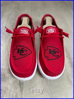 Red Kansas City Chiefs Inspired Hey Dude Shoes