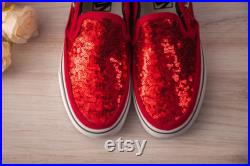 Red Sequin, Slip Ons, Red Sneakers, Bride Shoes, Bridesmaid Shoes, Gifts For Her, Wedding Shoes
