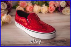Red Sequin Slip Ons Sneakers, Prom Shoes for Women, Slip On Sneakers, Prom Red Sneakers, Bride Shoes, Bridesmaid Shoes, Gifts For Her