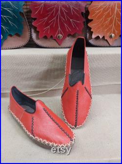Red Slip on Shoes Turkish Yemeni Organic Hand Made Genuine Leather Shoes