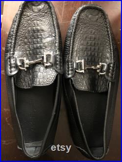Salvatore Ferragamo men s black leather mock Croc driver with Gancini ornament size 42