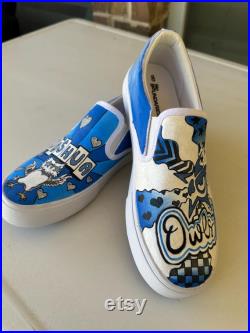 School Spirit Shoes Hand painted, custom kicks. Shoes made to order- Slip-on style sneakers. Artwork ONLY on Top Panels.